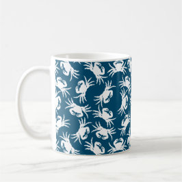 White en Blue Seamless Crab Pattern Koffiemok