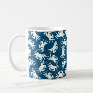 White en Blue Seamless Crab Pattern Koffiemok