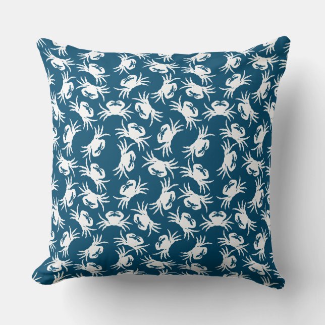 White en Blue Seamless Crab Pattern Kussen (Voorkant)