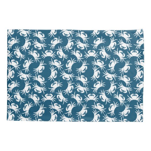 White en Blue Seamless Crab Pattern Kussensloop (Achterkant)