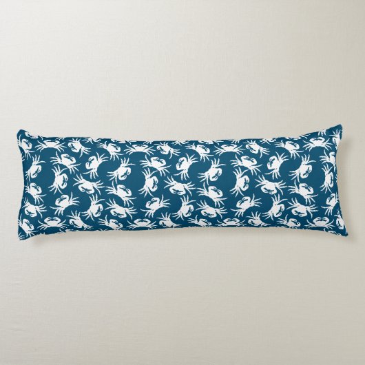 White en Blue Seamless Crab Pattern Lichaamskussen (Achterkant)