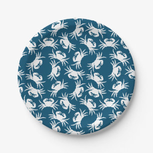 White en Blue Seamless Crab Pattern Papieren Bordje