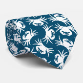 White en Blue Seamless Crab Pattern Stropdas (Opgerold)