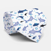 White en Blue Shark Pattern Stropdas (Opgerold)