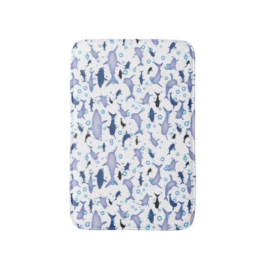 White en Blue Shark Silhouette Pattern Badmat (Voorkant Verticaal)