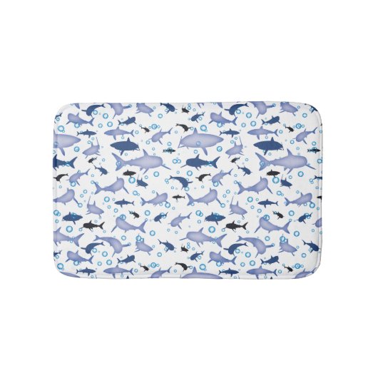 White en Blue Shark Silhouette Pattern Badmat (Voorkant)