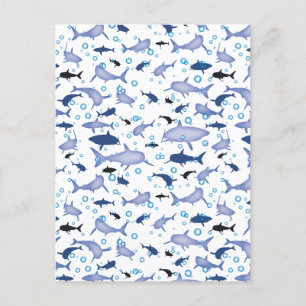 White en Blue Shark Silhouette Pattern Briefkaart