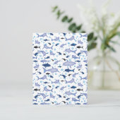 White en Blue Shark Silhouette Pattern Briefkaart (Staand voorkant)