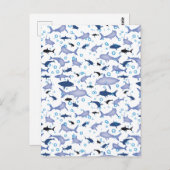 White en Blue Shark Silhouette Pattern Briefkaart (Voorkant / Achterkant)