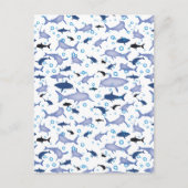 White en Blue Shark Silhouette Pattern Briefkaart (Voorkant)