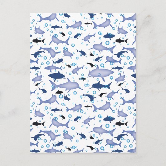White en Blue Shark Silhouette Pattern Briefkaart (Voorkant)
