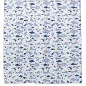 White en Blue Shark Silhouette Pattern Douchegordijn (Voorkant)