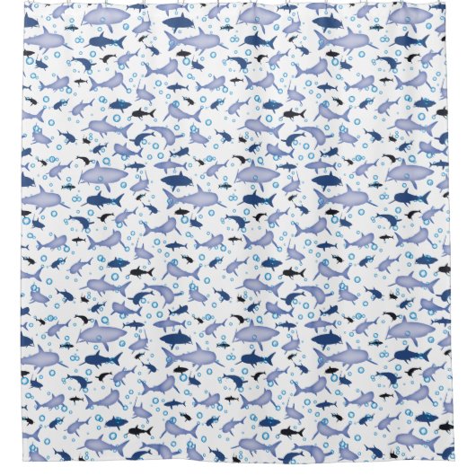 White en Blue Shark Silhouette Pattern Douchegordijn (Voorkant)