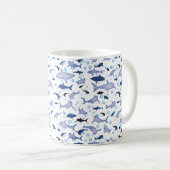 White en Blue Shark Silhouette Pattern Koffiemok (Voorkant rechts)