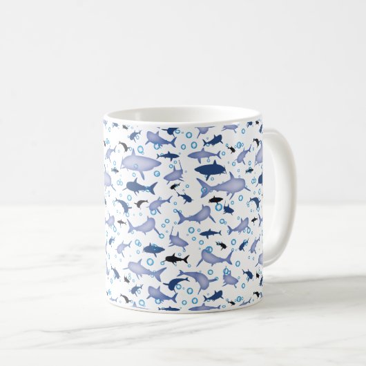 White en Blue Shark Silhouette Pattern Koffiemok (Voorkant rechts)