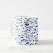 White en Blue Shark Silhouette Pattern Koffiemok (Voorkant links)