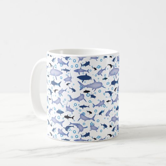 White en Blue Shark Silhouette Pattern Koffiemok (Voorkant links)