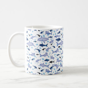 White en Blue Shark Silhouette Pattern Koffiemok