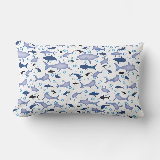 White en Blue Shark Silhouette Pattern Kussen (Voorkant)