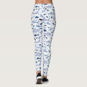 White en Blue Shark Silhouette Pattern Leggings (Achterkant)