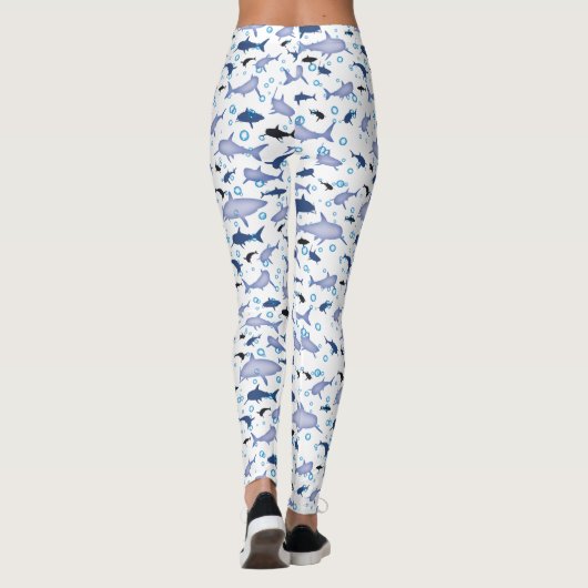 White en Blue Shark Silhouette Pattern Leggings (Achterkant)