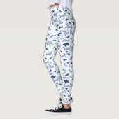 White en Blue Shark Silhouette Pattern Leggings (Links)