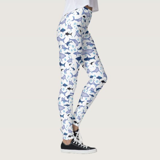 White en Blue Shark Silhouette Pattern Leggings (Rechts)
