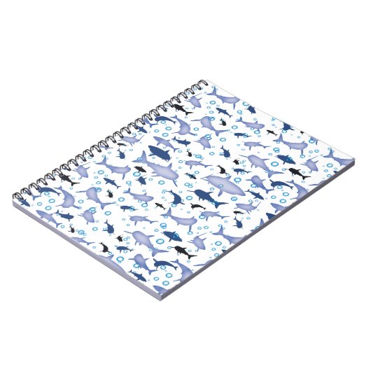 White en Blue Shark Silhouette Pattern Notitieboek (Linkerzijde)