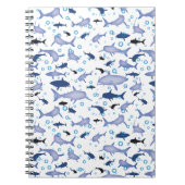 White en Blue Shark Silhouette Pattern Notitieboek (Voorkant)