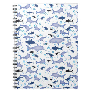 White en Blue Shark Silhouette Pattern Notitieboek