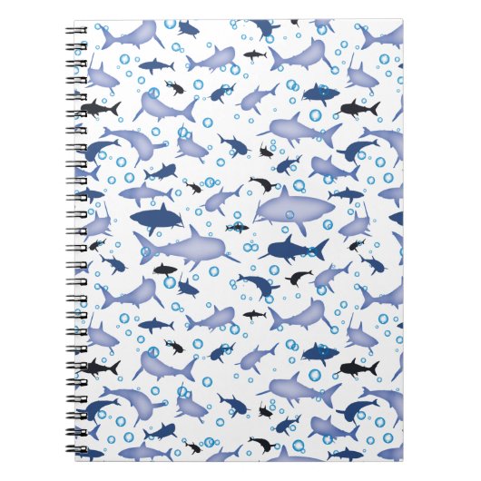 White en Blue Shark Silhouette Pattern Notitieboek (Voorkant)