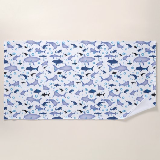 White en Blue Shark Silhouette Pattern Strandlaken (Voorkant)