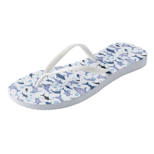 White en Blue Shark Silhouette Pattern Teenslippers (Schuin)