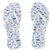 White en Blue Shark Silhouette Pattern Teenslippers (Voetbed)
