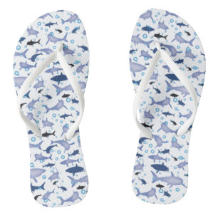 White en Blue Shark Silhouette Pattern Teenslippers