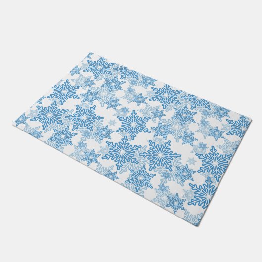 White en Blue Snowflake Seamless Pattern Deurmat (Schuin)