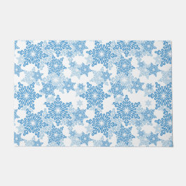 White en Blue Snowflake Seamless Pattern Deurmat