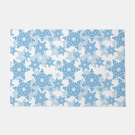 White en Blue Snowflake Seamless Pattern Deurmat (Voorkant)
