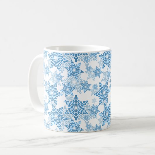 White en Blue Snowflake Seamless Pattern Koffiemok (Voorkant links)