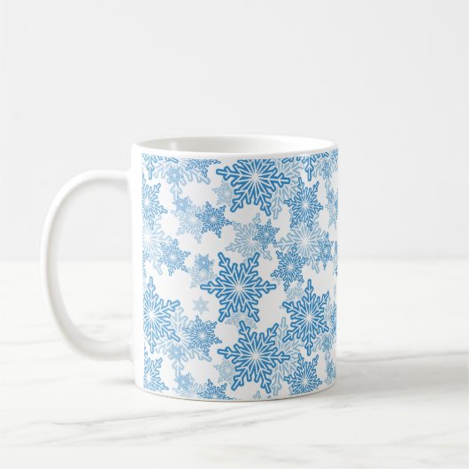 White en Blue Snowflake Seamless Pattern Koffiemok (Links)