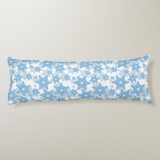 White en Blue Snowflake Seamless Pattern Lichaamskussen (Achterkant)