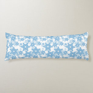 White en Blue Snowflake Seamless Pattern Lichaamskussen