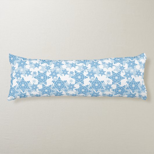 White en Blue Snowflake Seamless Pattern Lichaamskussen (Voorkant)