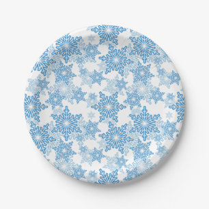 White en Blue Snowflake Seamless Pattern Papieren Bordje