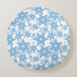 White en Blue Snowflake Seamless Pattern Rond Kussen
