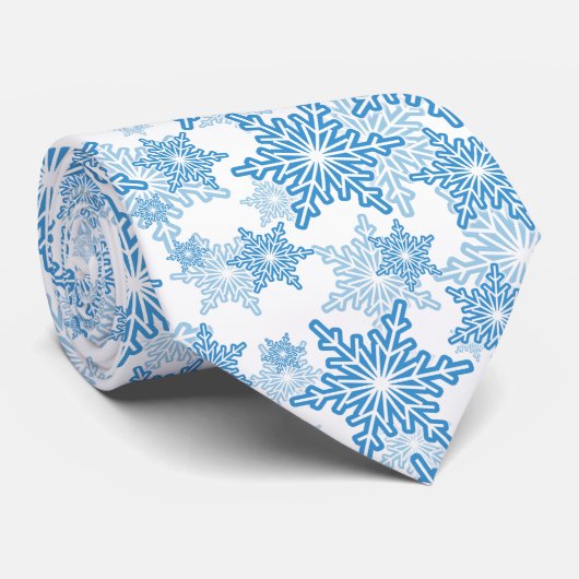 White en Blue Snowflake Seamless Pattern Stropdas (Opgerold)