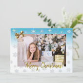 White en Blue Snowflakes Elegant Kerstmis Kaart (Staand voorkant)