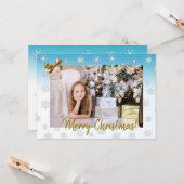 White en Blue Snowflakes Elegant Kerstmis Kaart (Voorkant / Achterkant in situ)