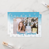 White en Blue Snowflakes Elegant Kerstmis Kaart (Voorkant / Achterkant in situ)