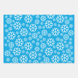 White en Blue Snowflakes Winter Holiday Pattern Inpakpapier Vel